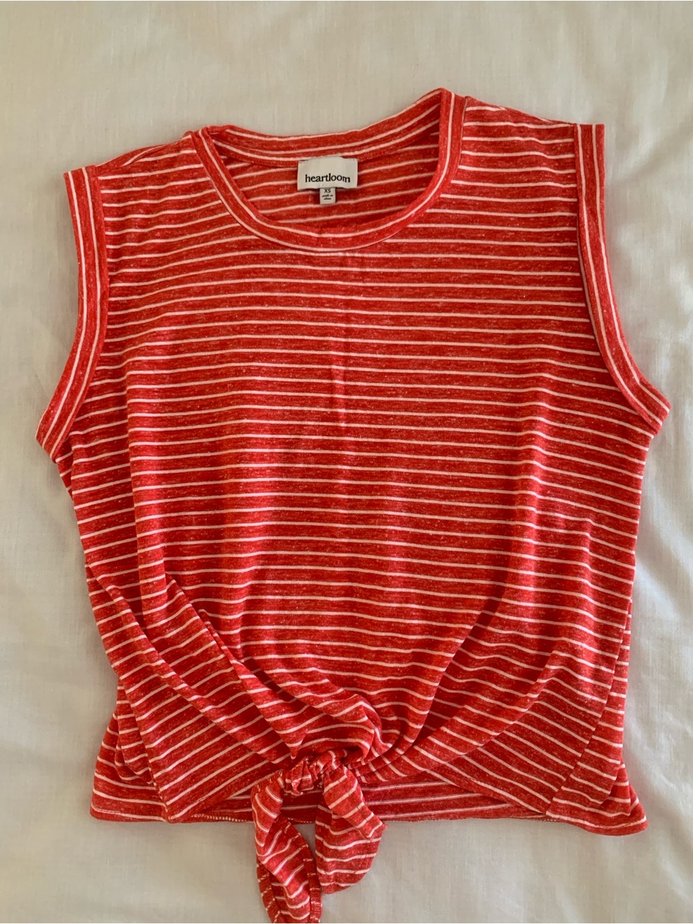 Heartloom Striped Tie Front Muscle Tank Top Red White Crew Neck XS EUC